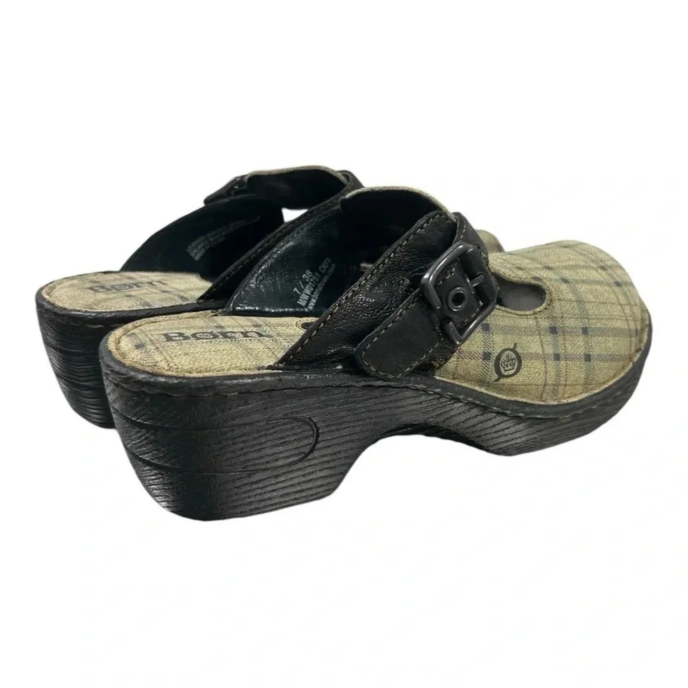 Born Della Plaid Leather Slip On Mules Clogs Slides Comfort Bohemian Boho Chic - Picture 5 of 12